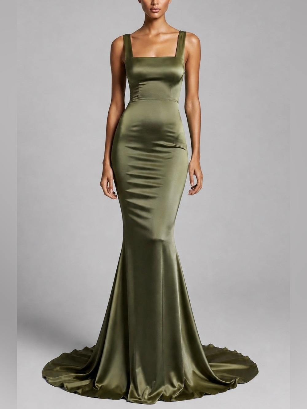 GISELLE MERMAID EVENING GOWN- OLIVE